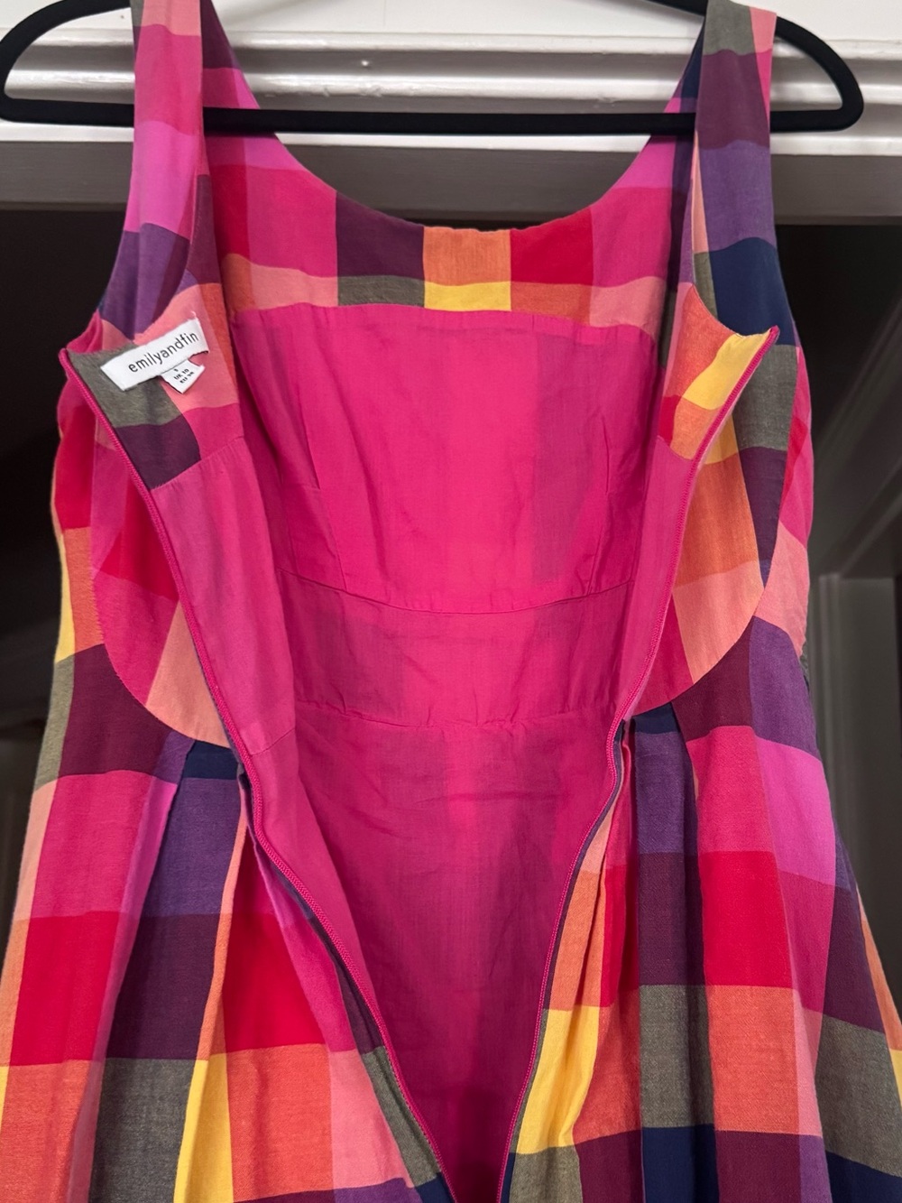 Emily and Fin Sunset Plaid Dress tank sleeveless pink yellow orange bright boho - Picture 7 of 10